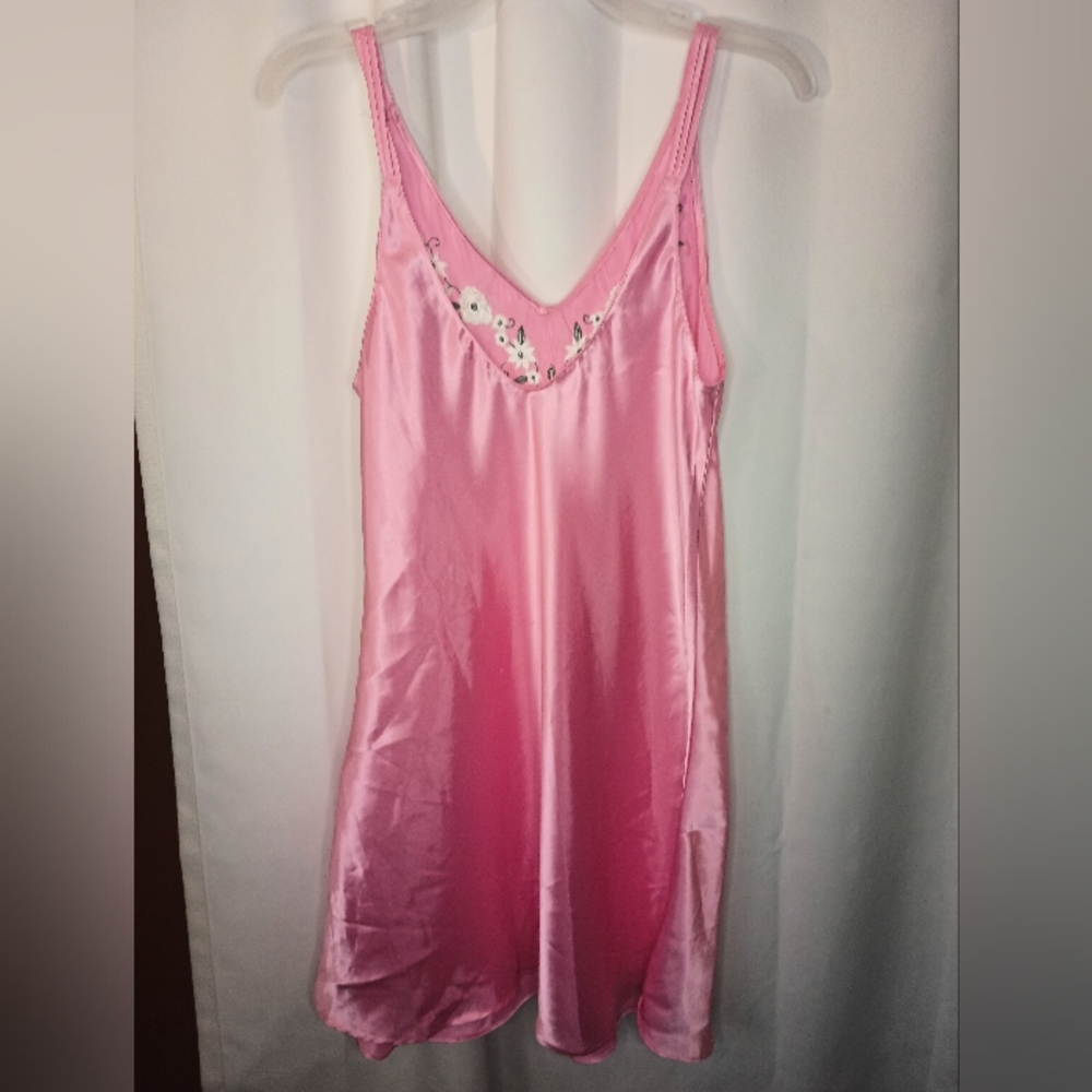 Vintage Inner Most Satin Slip Dress Medium Pink Floral Embroidered Dainty Y2K - Picture 6 of 12